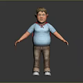 Chubby Blonde Boy Character In Light Blue Shirt Red Scarf Brown Pants White Shoes