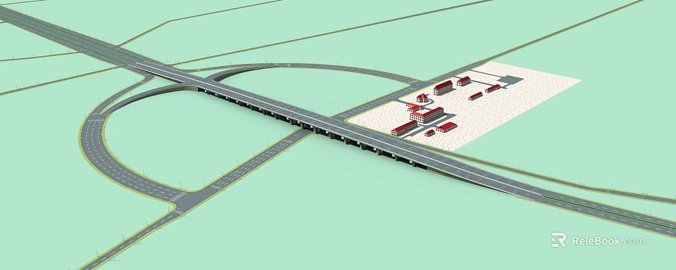 Modern Bridge Structure With Intersecting Roads Multiple Lanes And Connected Infrastructure 3d model 
