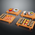 Skilled Chef Preparing Japanese Sushi With Fresh Seafood On Wooden Trays