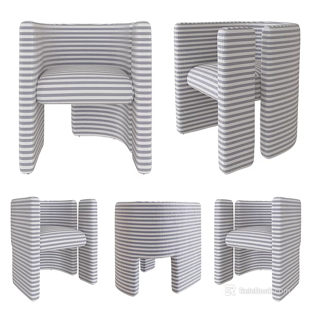 Modern Single Seater Sofa Featuring Striped Pattern Curved Armrest and Unique Structural Design 3d model 