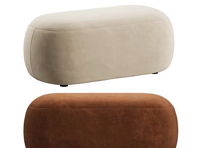 Modern Beige And Brown Velvet Upholstered Oval Shaped Sofa Stools 3d model