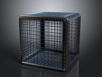 Black Metal Square Cage With Grid Wire Structure And Smooth Base 3d model