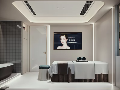 Modern SPA Sauna Interior Design With Massage Bed Bathtub And Cozy Atmosphere 3d model