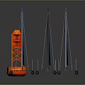 Three 3D Model Sailboats With Numbers And Colors On Sails Near Orange Tower