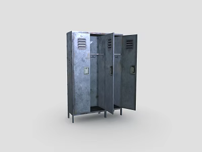 Sturdy Metal Lockers With Open Doors Hooks And Ventilation Slots For Storage 3d model