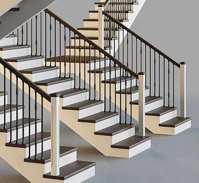 Modern Staircase Design With Wooden Treads And Metal Railings Interior 3d model