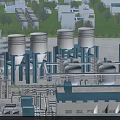 Industrial Factory Plant with Cooling Towers Pipe Systems and Modern Facilities