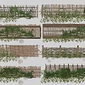 Various Bamboo And Wooden Garden Fences With Green Vines And Plants Design