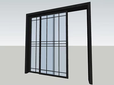 Modern Sliding Door With Black Frame And Glass Panels Featuring Horizontal Bars 3d model