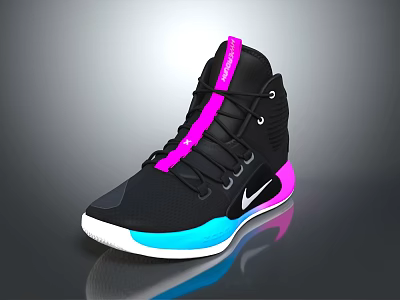 High Top Nike Sneakers In Black With Pink Accents And Blue Sole Modern Design 3d model