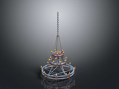 Multi Tier Metal Chandelier With Candle Shaped Lights And Hanging Chain 3d model
