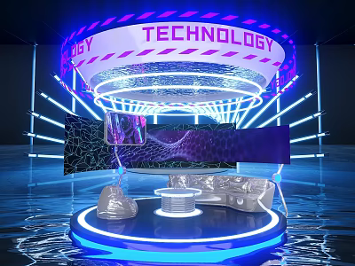 Interactive Zone With Technology Themed Neon Lighting Digital Screens And Modern Seating 3d model
