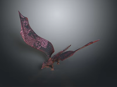 Mythical Dragon Creature With Purple Red Wings Spread On Grey Gradient Background 3d model