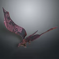 Mythical Dragon Creature With Purple Red Wings Spread On Grey Gradient Background
