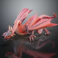 Detailed Red Dragon Model With Spread Wings On Black Reflective Surface 3d model