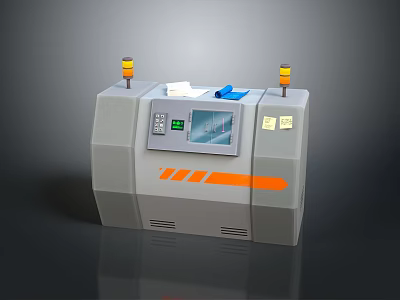 Gray Industrial Equipment Featuring Orange Stripes Top Cylindrical Components Display Screen And Control Panel 3d model