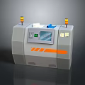 Gray Industrial Equipment Featuring Orange Stripes Top Cylindrical Components Display Screen And Control Panel 3d model
