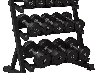 Black Multi Tiered Dumbbell Rack With Various Weights Numbered Dumbbells For Fitness Sports Equipment 3d model