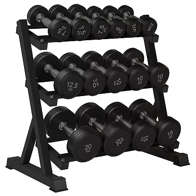 Black Multi Tiered Dumbbell Rack With Various Weights Numbered Dumbbells For Fitness Sports Equipment 3d model