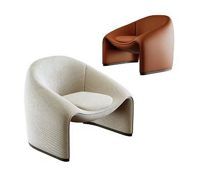 Modern Beige Fabric and Brown Leather Leisure Accent Chairs with Curved Arm Design 3d model