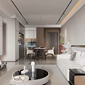 Modern Living Dining Room Interior With Sofa Coffee Table TV Wall Area Rug And Plant