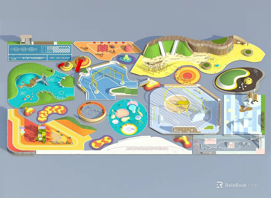 Amusement Park Map Layout With Various Attractions Different Colorful Areas And Pathways 3d model