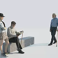 Multiple People In Outdoor Scene Reading On Stone Bench With Canes