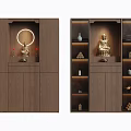 Wooden Buddhist Shrine Cabinet With Buddha Statue Vase And Decorative Lighting Design