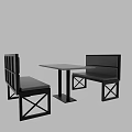Sleek Black Public Chairs With Geometric Backrest Design And Square Table 3d model