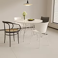 Elegant Round White Meeting Table and Chairs with Flower Vase Fruit Plate Hanging Lamp