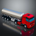 Red Tanker Truck With Silver Cylindrical Tank And Multiple Wheels 3d model