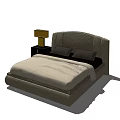 Stylish Double Bed With Upholstered Headboard And Bedside Table With Lamp 3d model