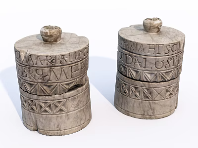 Stone Wood Carved Decorative Containers With Intricate Inscriptions For Home Decor 3d model