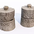 Stone Wood Carved Decorative Containers With Intricate Inscriptions For Home Decor