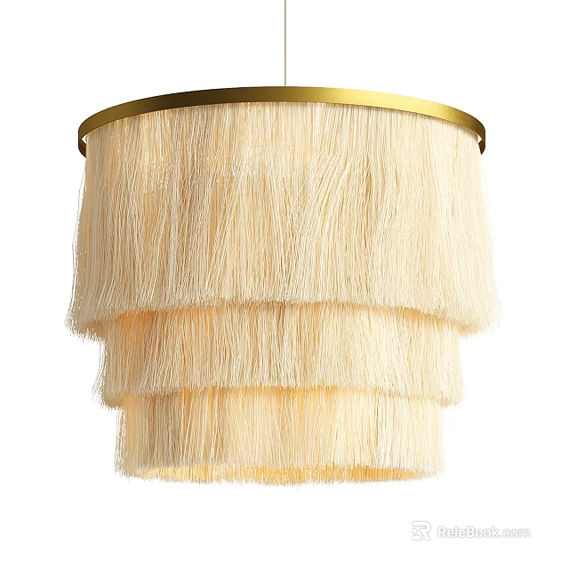 Elegant Ivory Fringe Layered Chandelier With Gold Rim For Home Decor 3d model 