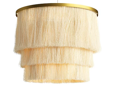 Elegant Ivory Fringe Layered Chandelier With Gold Rim For Home Decor 3d model