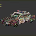 Police Car With Red And Blue Emergency Lights Black White Exterior And Side Badge