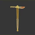 Axe Weapon With Red Stained Blade And Yellow Brown Wooden Handle