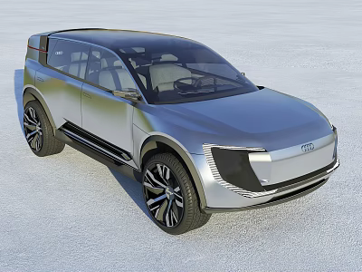 Modern Futuristic Silver SUV With Sleek Design Dark Roof And Large Wheels 3d model