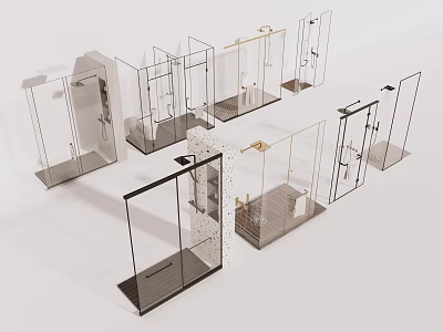 Modern Shower Sauna Enclosures With Various Glass Designs And Metal Frames In Gold Black 3d model