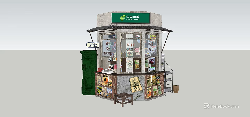 Tobacco and Alcohol Retail Store With Glass Window Display And Product Shelves 3d model 