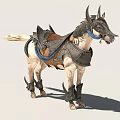 Light Colored Horse Wearing Metallic Armor Headpiece Leg Guards And Saddle