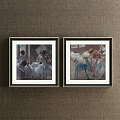 Two Framed Figure Paintings Featuring Ballerinas on Brown Wall Background