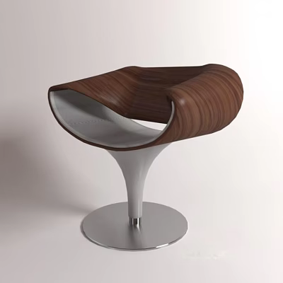Stylish Modern Bar Stool with Unique Curved Wooden Seat and Metal Base Design 3d model