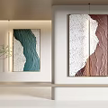 Modern Interior Decor With Green White And Brown Wavy Texture Wall Paintings 3d model