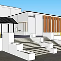Modern Museum Building Architectural Design With Multiple Structures Flat Roof Steps And Outdoor Space