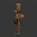Mechanical Robot Character With Red Orb And Wooden Head Next To Staff