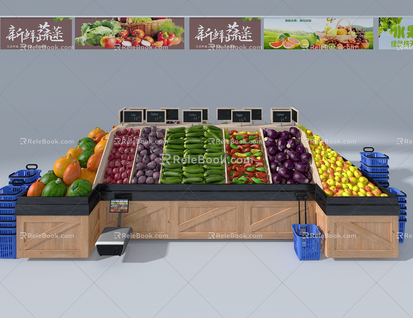 Supermarket shelf display case 3d model