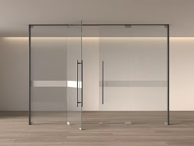 Modern Glass Double Doors in Interior With Light Walls And Wooden Floor 3d model