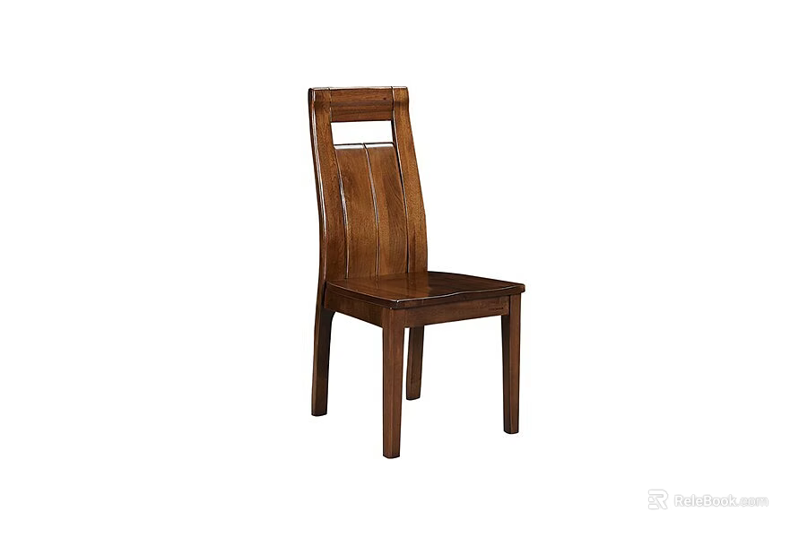 Solid Wood Dining Chair With Simple Backrest Design And Natural Wood Tone 3d model